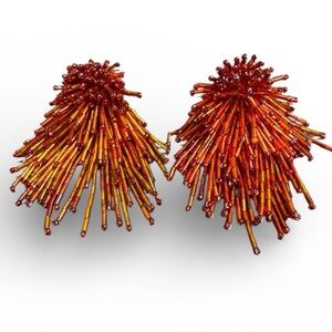 Fifth Avenue Collection Orange Beaded Clip On Earrings Explosion Burst Atomic